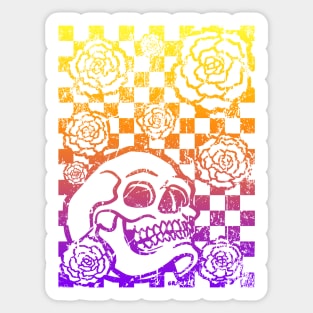 Skull and Roses Checkerboard (Sunset Version) Sticker